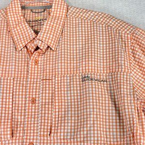 CABELAS Guide Wear Mens L Orange Plaid Performance Shirt Big & Tall Short Sleeve